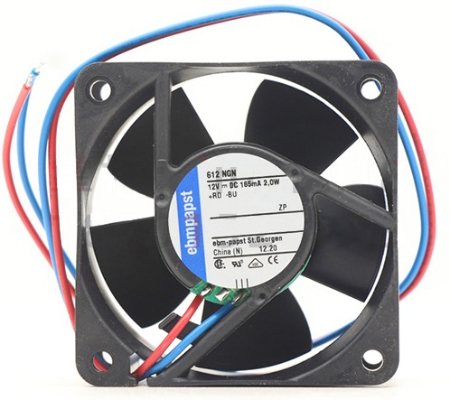 Ebmpapst 612NGH 12V 165mA 2.0W 2wires Cooling Fan 