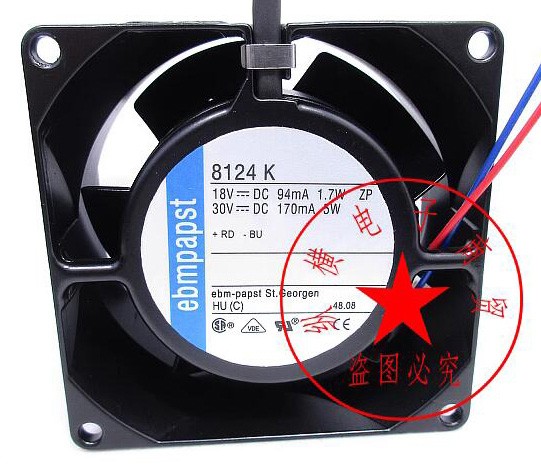 Ebmpapst 8124K 18/30V 94/170mA 1.7/5W 2wires Cooling Fan