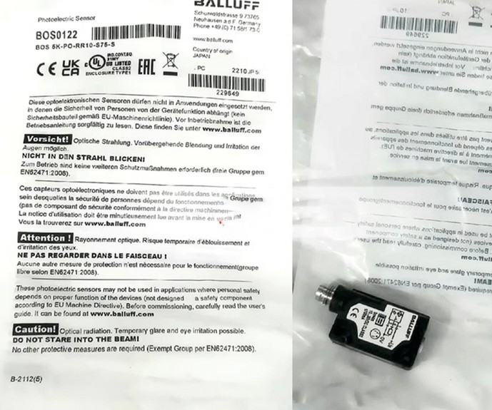 BALLUFF BOS0122 BOS 5K-PO-RR10-S75-S Photoelectric Switch Sensor - Original New