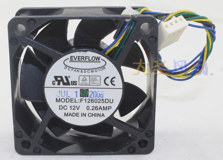 EVERFLOW F126025DU 12V 0.26A 4wires Cooling Fan