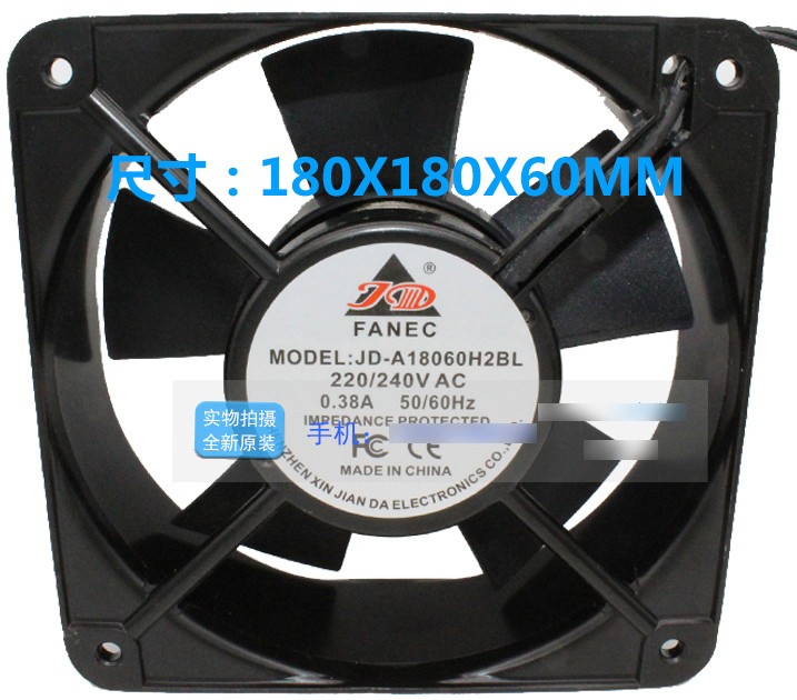 JD JD18060H2BL 220/240V 0.38A 2wires Cooling Fan