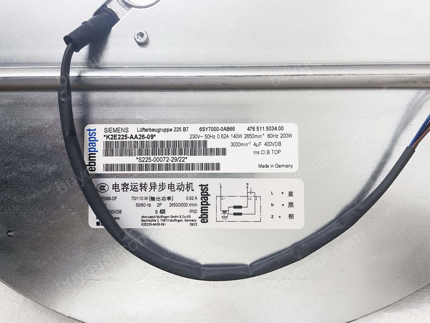 Ebmpapst K2E225-AA26-09 6SY7000-0AB66 230V 0.62A 285W Cooling Fan - Original New