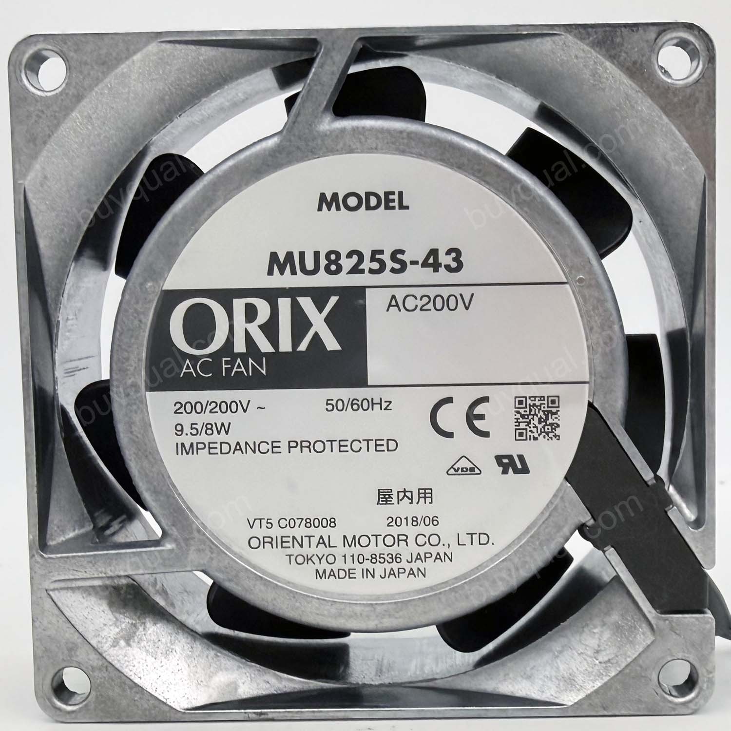 ORIX MU825S-43 200V 0.08/0.07A 9.5/8W 2wires Cooling Fan