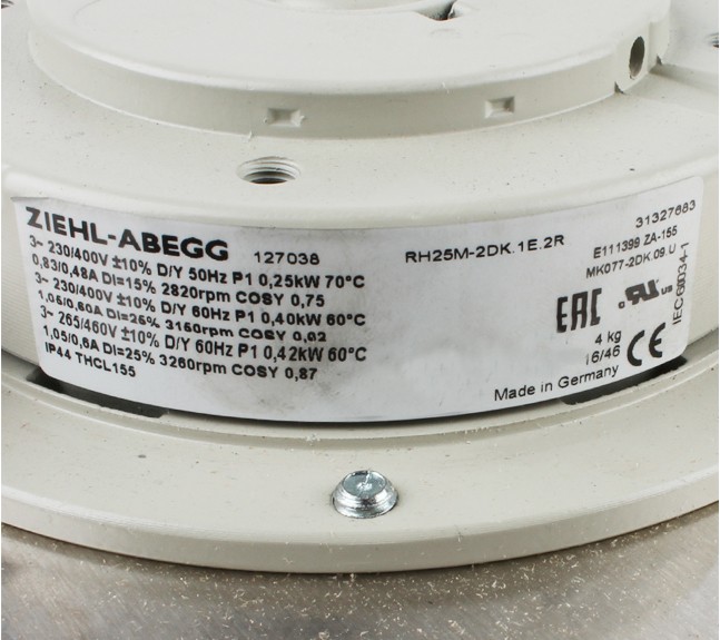 ZIEHL-ABEGG RH25M-2DK.1E.2R 230/400V 0.83/0.48A 0.25kW Cooling Fan - New
