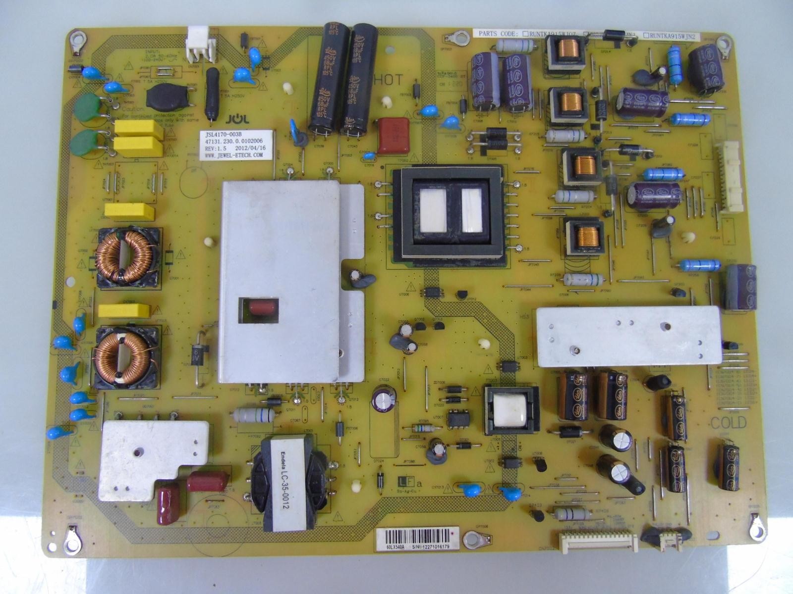SHARP RUNTKA915WJN1 JSL4170-003B Power Supply Board for LCD-60DS50A LCD-60LX540A 