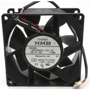 NMB 09238RA-12L-FL 12V 1.06A 3wires Cooling Fan