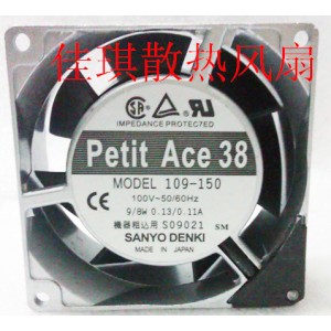 Sanyo 109-150 100V 0.13A 0.11A 9W 8W Cooling Fan