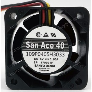 Sanyo 109P0405H3033 5V 0.68A 3wires Cooling Fan