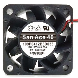 Sanyo 109P0412B3D033 12V 0.28A 3wires Cooling Fan