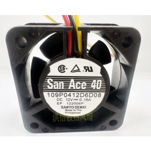 Sanyo 109P0412D6D08 12V 0.18A 3wires Cooling Fan 