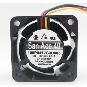 SANYO 109P0412G3D083 12V 0.31A 3wires Cooling Fan - Original New