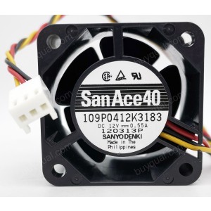 SANYO 109P0412K3413 12V 0.55A 3wires Cooling Fan 