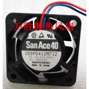 SANYO 109P0412M712 12V 0.095A 2wires Cooling Fan