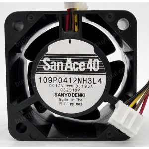 SANYO 109P0412NH3L4 12V 0.195A 4wires Cooling Fan 