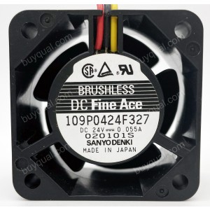 SANYO 109P0424F327 24V 0.055A 3 wires Cooling Fan