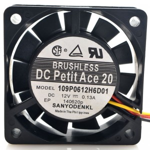 SANYO 109P0612H6D01 12V 0.13A 3 Wires Cooling Fan 