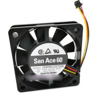 SANYO 109P0612S7D08 12V 0.15A 3wires Cooling Fan