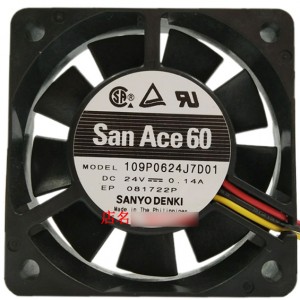 SANYO 109P0624J7D01 24V 0.14A 3wires Cooling Fan