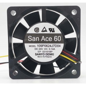 SANYO 109P0624J7D04 24V 0.14A 3wires Cooling Fan