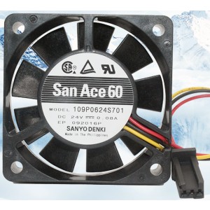 Sanyo 109P0624S701 24V 0.08A 3wires Cooling Fan