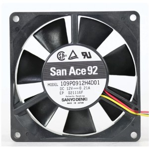 Sanyo 109P0912H4D01 12V 0.21A 3wires Cooling Fan