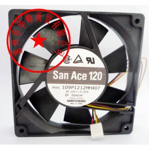 Sanyo 109P1212MH407 12V 0.53A 4wires Cooling Fan - New