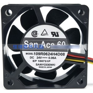 Sanyo 109R0624H4D08 24V 0.06A 3wires Cooling Fan