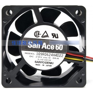 Sanyo 109R0624H4D22 24V 0.06A 3wires Cooling Fan