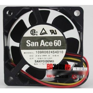 SANYO 109R0624S4D10 24V 0.08A 3wires Cooling Fan 