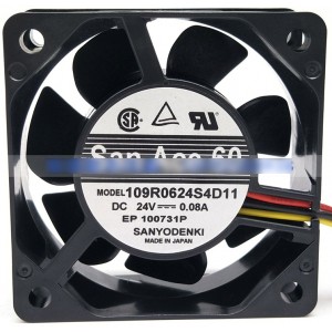 Sanyo 109R0624S4D11 24V 0.08A 3wires Cooling Fan