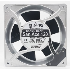 Sanyo 109S024UL 115V 14/12W 0.16/0.14A 3wires Cooling Fan