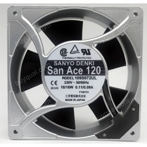 Sanyo 109S072UL 230V 0.11/0.09A 18/16W 2wires Cooling Fan
