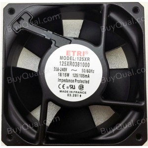 ETRI 125XR0381000 208-240V 18/15W 125/105mA Cooling Fan