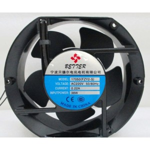 BETTER 17050(FZY2-S) 17050FZY2-S 220V 0.22A 38W 2wires Cooling Fan 