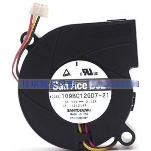 Sanyo 109BC12GD7-21 12V 0.12A 3wires Cooling Fan