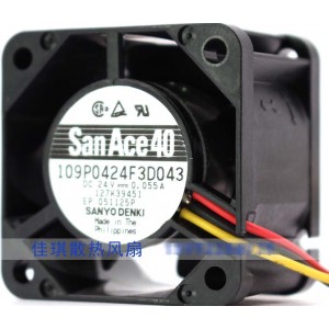 Sanyo 109P0424F3D043 24V 0.055A 3wires Cooling Fan - New