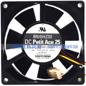 SANYO 109P0812W401 12V 0.15A 3wires Cooling Fan