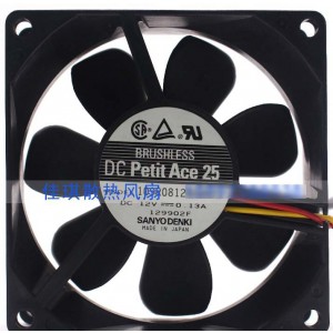Sanyo 109R0812H4D011 12V 0.13A 3wires Cooling Fan