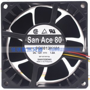 Sanyo 9G0812K101 12V 1.8A 3 wires Cooling Fan