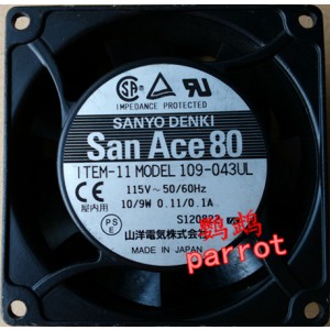 Sanyo 109-043UL 115V 0.11/0.1A 10/9W 2wires Cooling Fan