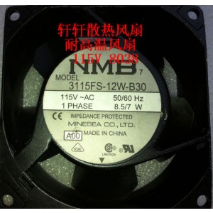 NMB 3115FS-12W-B30 115V 8.5/7W 2wires cooling fan