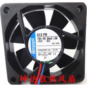 Ebmpapst 512FR 12V 85mA 1W 2wires Cooling Fan
