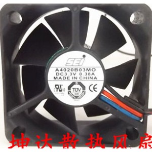 SEI A4020B03MO 3.3V 0.38A 3wires Cooling Fan