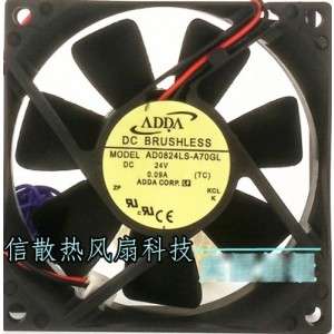 ADDA AD0824LS-A70GL 24V 0.09A 2wires cooling fan
