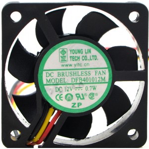 YOUNG LIN DFB401012M 12V 0.7W 3wires Cooling Fan