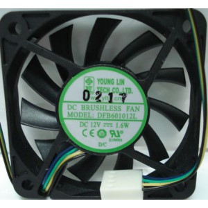 YOUNG LIN DFB601012L 12V 1.6W 4 wires Cooling Fan