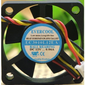 EVERCOOL EC3010L12EA 12V 0.06A 3wires Cooling Fan