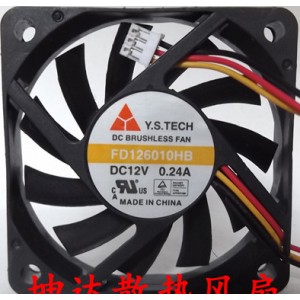 Y.S.TECH FD126010HB 12V 0.24A 3wires cooling fan