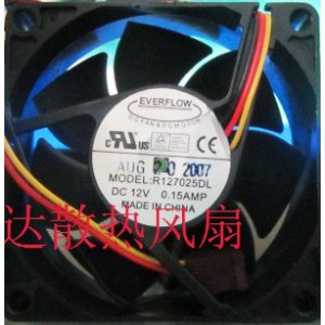 EVERFLOW R127025DL 12V 0.15A 3wires cooling fan
