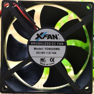 XFAN YD8025MS 18V 0.14A 2 wires Cooling Fan